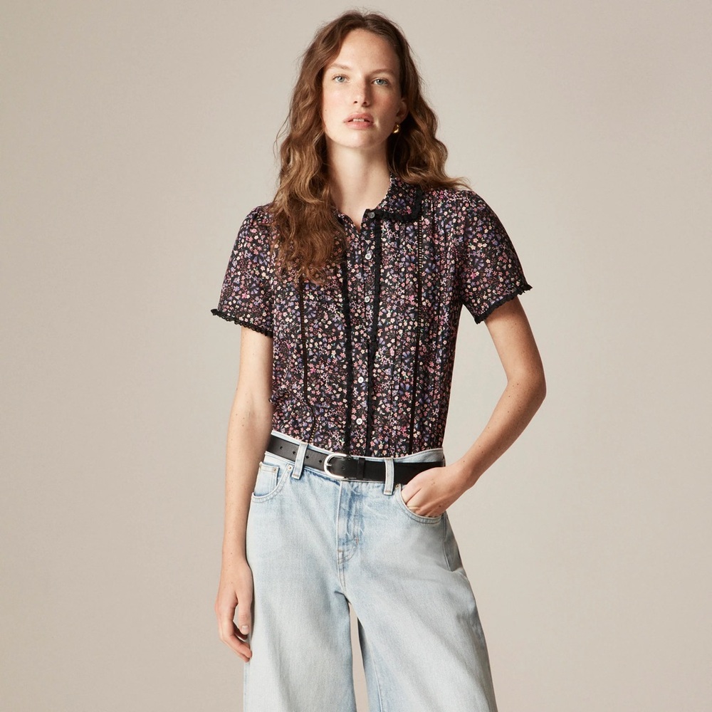 J. Crew Floral Black and Pink Women's Top